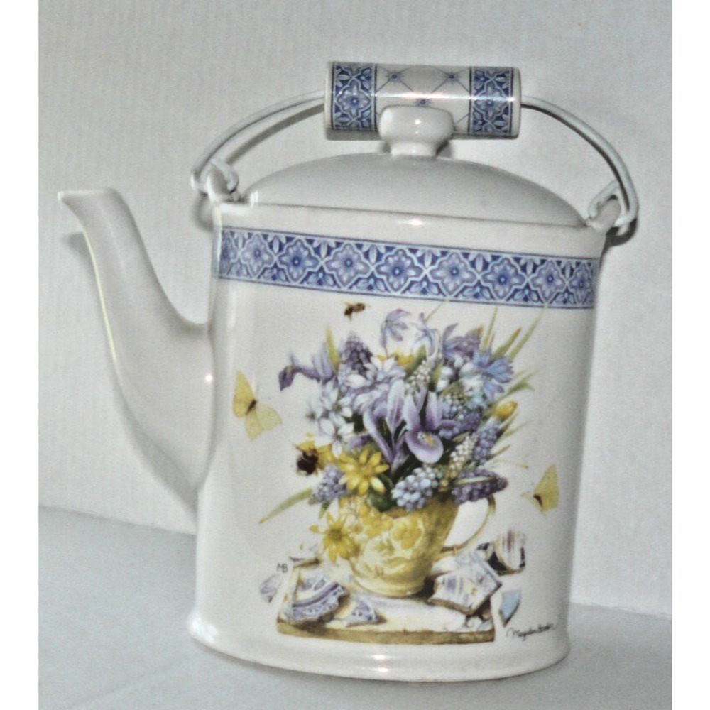 Marjolein Bastin Floral Water Can Teapot Hallmark Natures Sketchbook Vtg Cottage